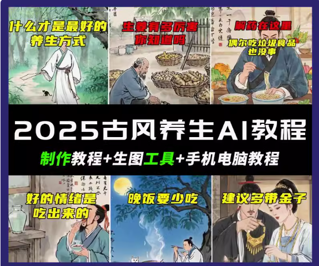 抖音AI古风养生视频教程日入五张 轻松涨粉 10W+-云创网