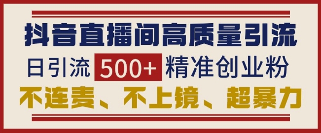 抖音直播间引流创业粉，无需连麦、不用上镜、超暴力，日引流500+高质量精准创业粉-云创网