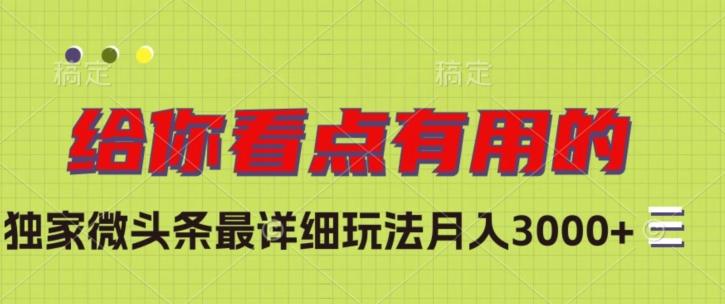 独家微头条最详细玩法，月入3000+【揭秘】-云创网