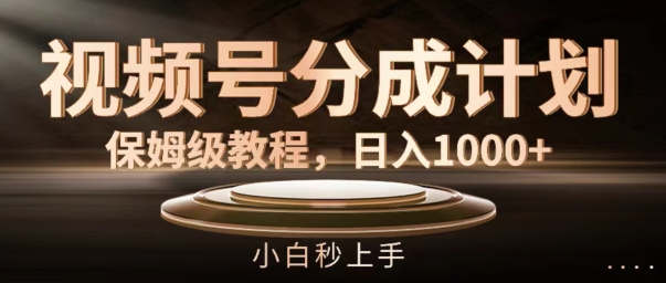 视频号分成计划保姆级教程，日入1K，小白秒上手【揭秘】-云创网