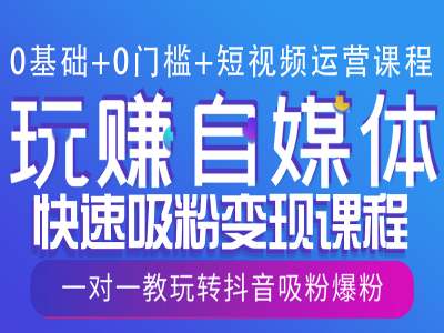 0基础+0门槛+短视频运营课程，玩赚自媒体快速吸粉变现课程，一对一教玩转抖音吸粉爆粉-云创网