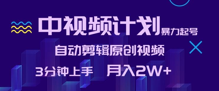 中视频计划暴力起号,自动剪辑原创视频,3分钟上手,月入2W+【揭秘】