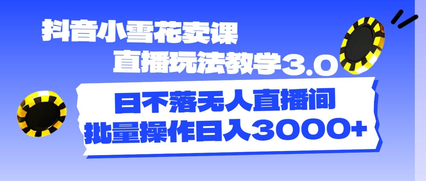 抖音小雪花卖课直播玩法教学3.0，日不落无人直播间，批量操作日入3000+-云创网