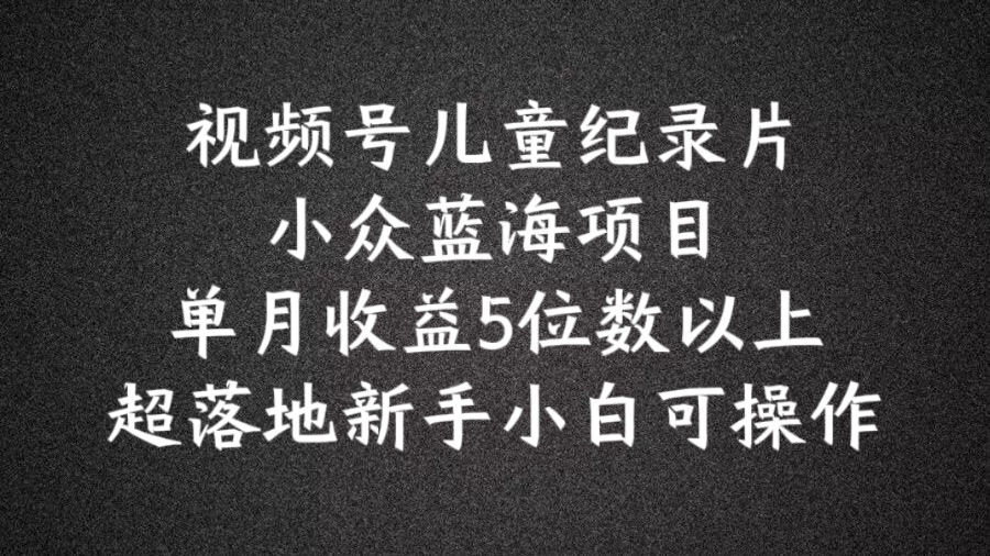 2024蓝海项目视频号儿童纪录片科普，单月收益5位数以上，新手小白可操作【揭秘】-云创网