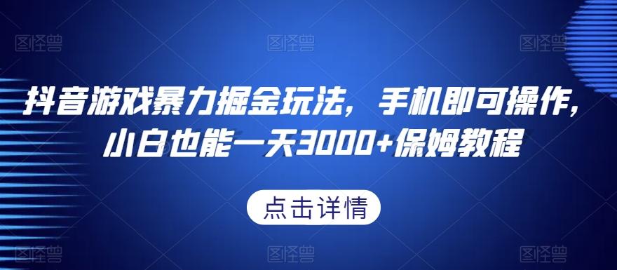 抖音游戏暴力掘金玩法，手机即可操作，小白也能一天3000+保姆教程【揭秘】-云创网