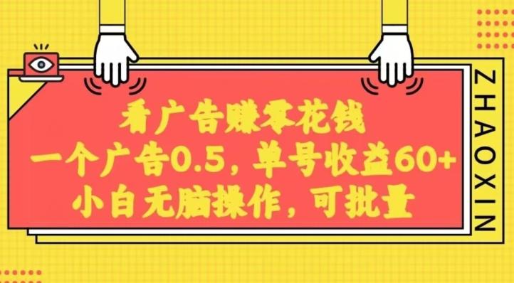 无脑看广告获取收益，一条广告0.5，日稳定60-100+，可批量放大，超级稳定-云创网