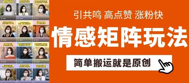 简单搬运，情感矩阵玩法，涨粉速度快，可带货，可起号【揭秘】-云创网