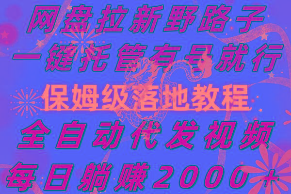 网盘拉新野路子，一键托管有号就行，全自动代发视频，每日躺赚2000＋，...-云创网