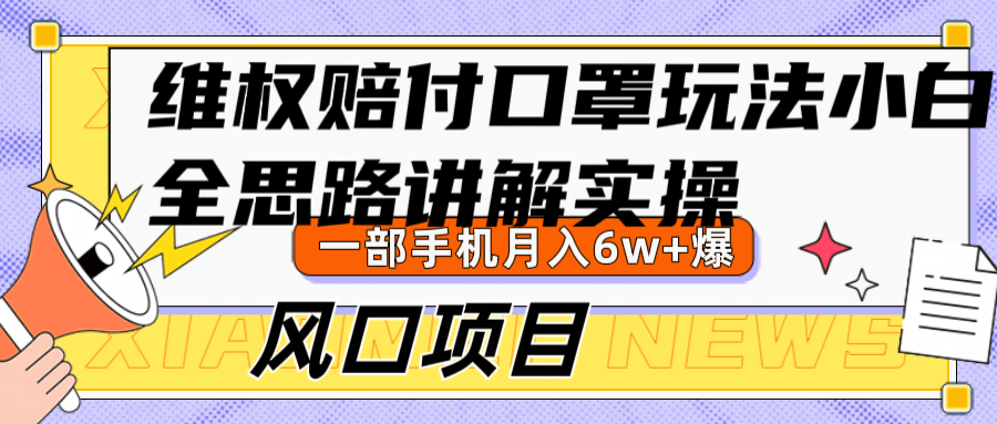 维权赔付口罩玩法，小白也能月入6w+，风口项目实操-云创网