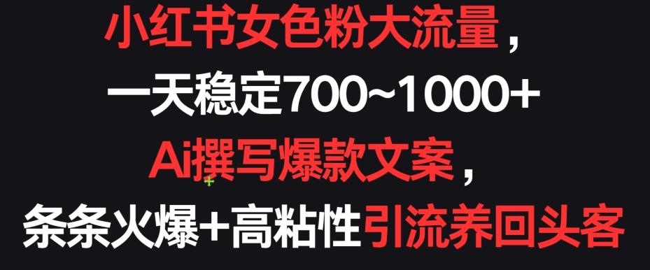 小红书女色粉大流量，一天稳定700~1000+  Ai撰写爆款文案，条条火爆+高粘性引流养回头客【揭秘】-云创网