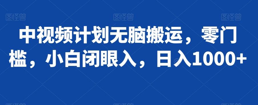 中视频计划无脑搬运，零门槛，小白闭眼入，日入1000+-云创网