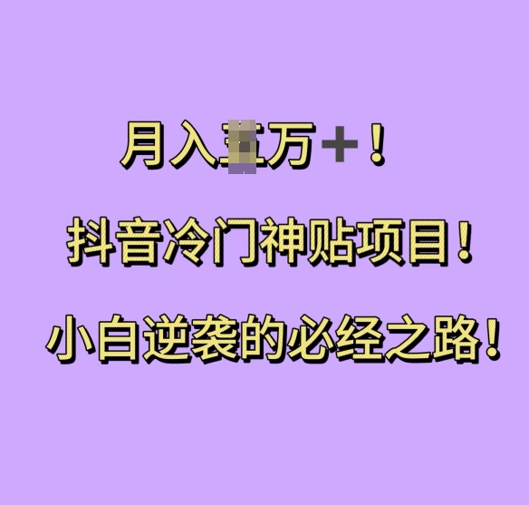 抖音冷门神贴项目，小白逆袭的必经之路，月入过W【揭秘】-云创网