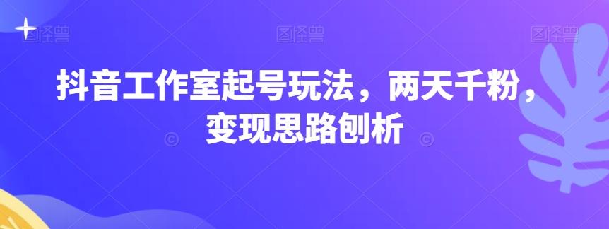 抖音工作室起号玩法，两天千粉，变现思路刨析-云创网