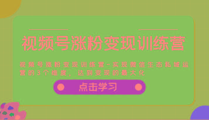 视频号涨粉变现训练营-实现微信生态私域运营的3个维度，达到变现的最大化-云创网