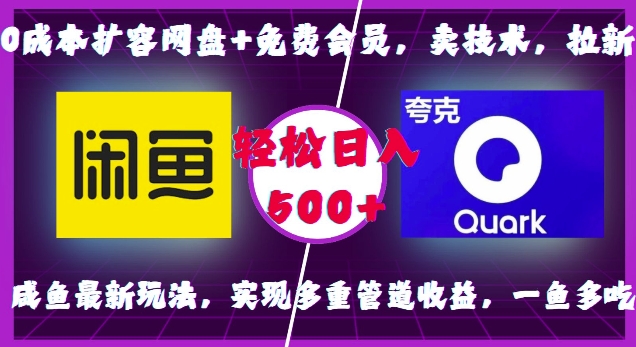 0成本扩容网盘+免费会员，卖技术，拉新，咸鱼最新玩法，实现多重管道收益，一鱼多吃，轻松日入500+-云创网