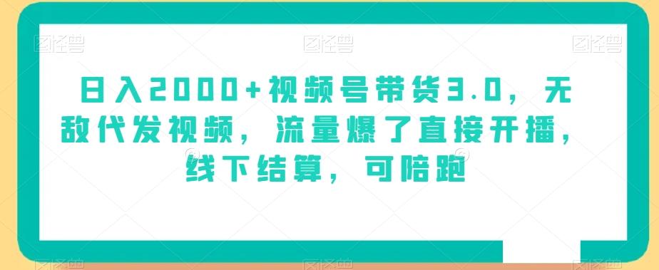日入2000+视频号带货3.0，无敌代发视频，流量爆了直接开播，线下结算，可陪跑-云创网