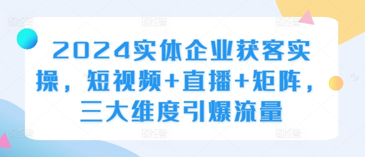 2024实体企业获客实操，短视频+直播+矩阵，三大维度引爆流量-云创网