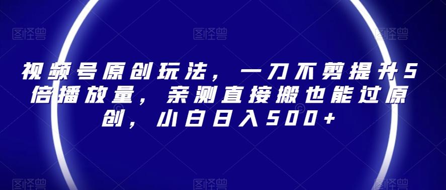 视频号原创玩法，一刀不剪提升5倍播放量，亲测直接搬也能过原创，小白日入500+【揭秘】-云创网