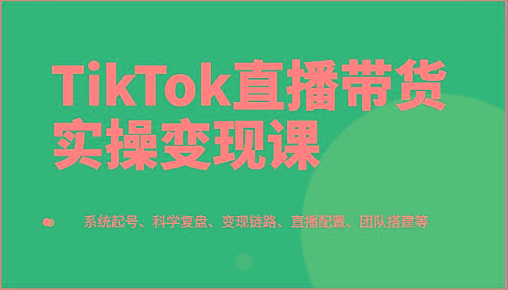 TikTok直播带货实操变现课：系统起号、科学复盘、变现链路、直播配置、团队搭建等-云创网