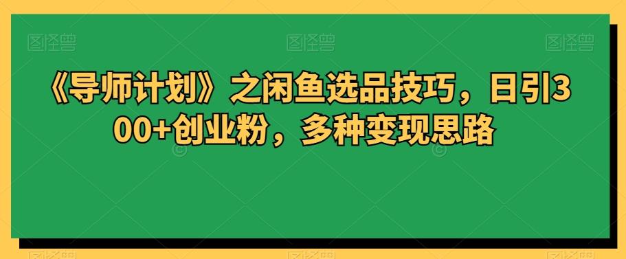 《导师计划》之闲鱼选品技巧，日引300+创业粉，多种变现思路-云创网