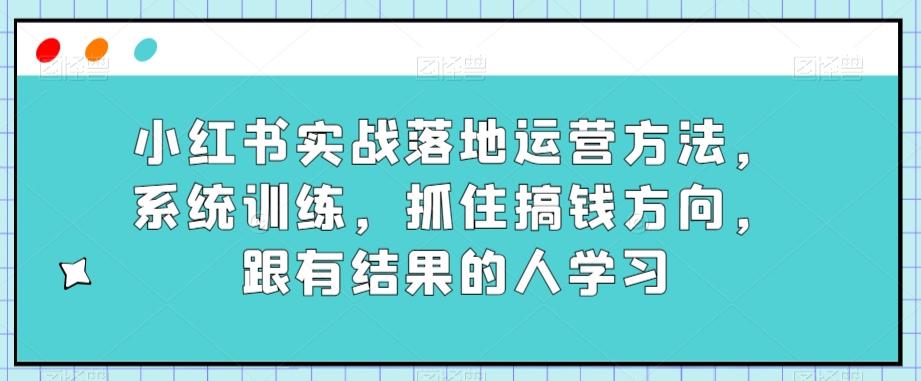 小红书实战落地运营方法，系统训练，抓住搞钱方向，跟有结果的人学习-云创网